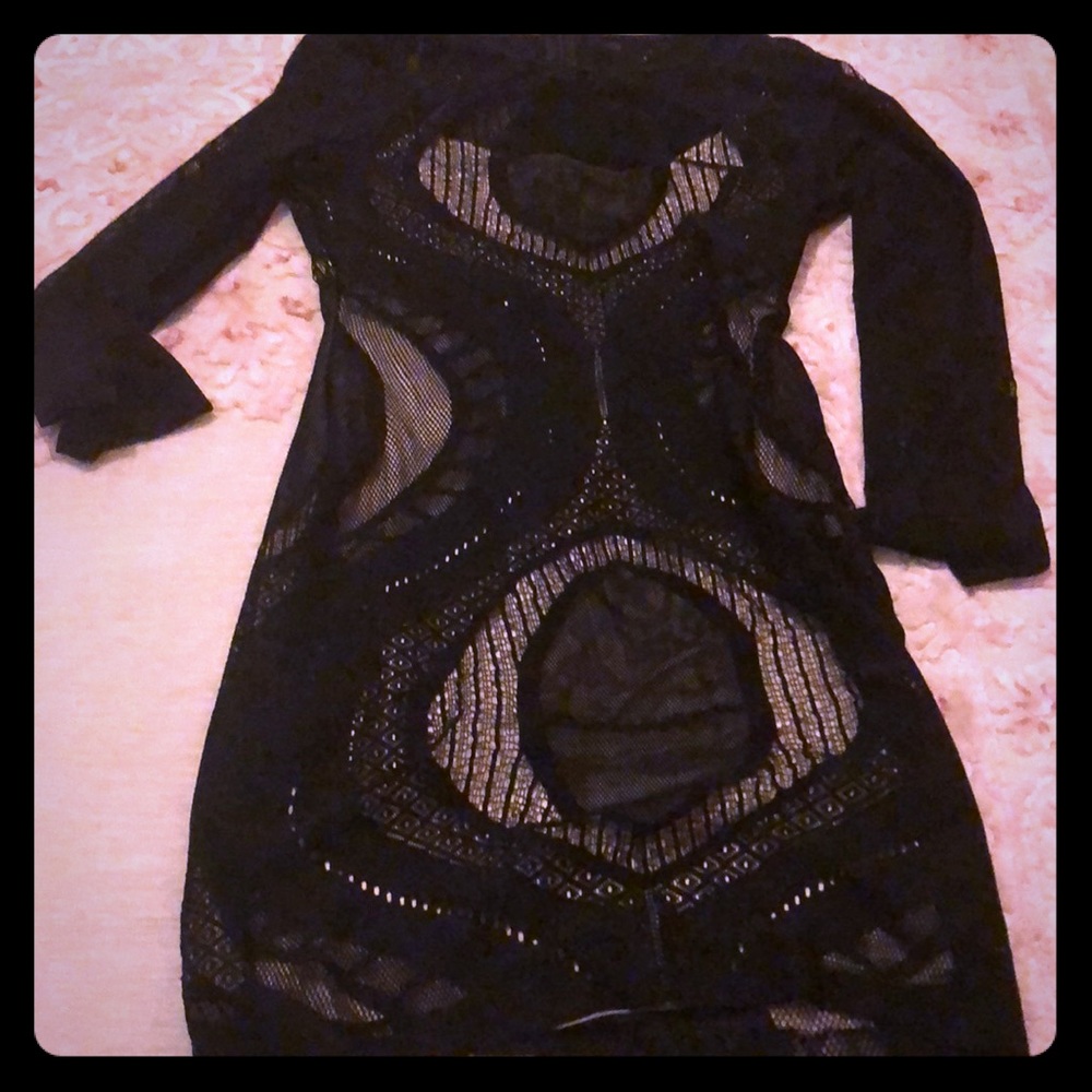 Black body con long sleeve dress with lt beige